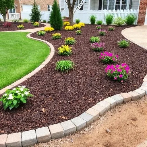 Landscaping with mulch and flowers