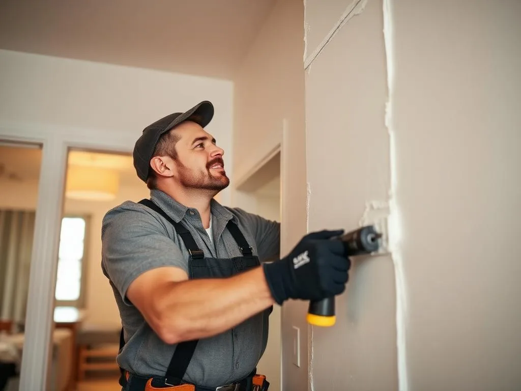 Handyman repairing drywall in a home